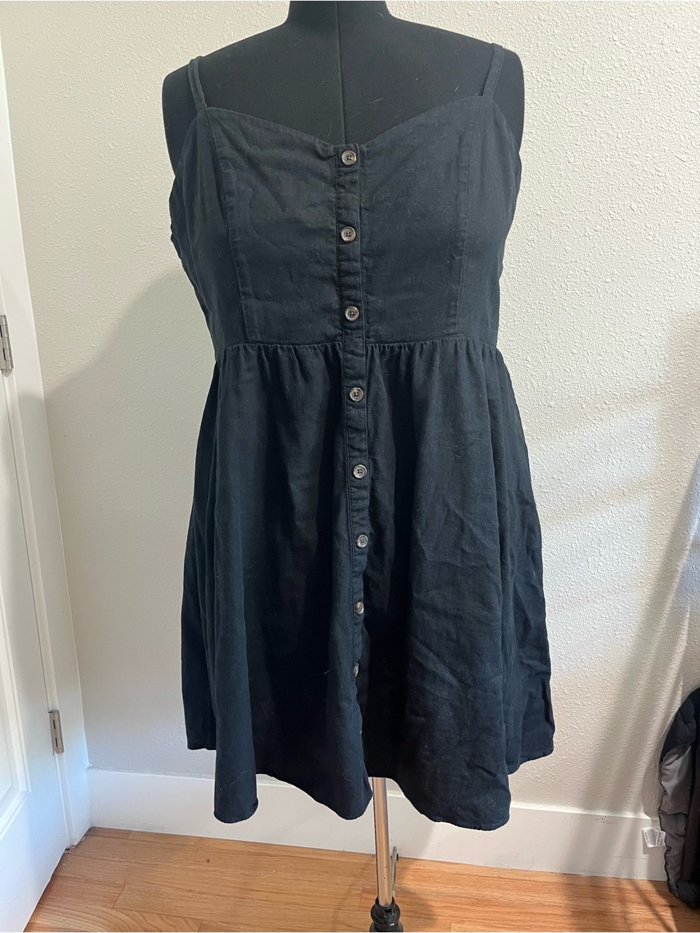 Black Linen mini skater dress